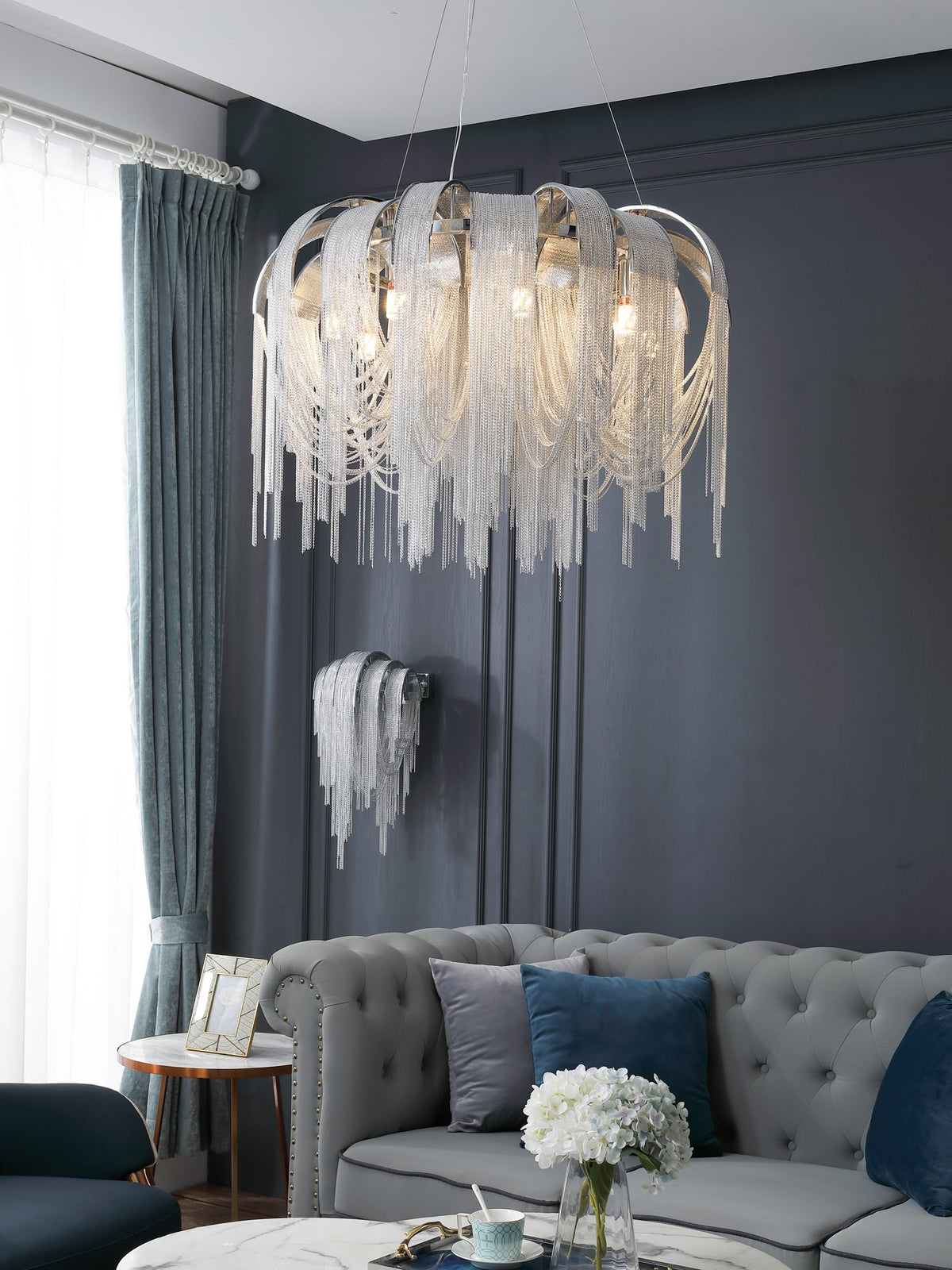 Lustra Lustre Superposé Chaîne Nickel Luxe - Neutralighting