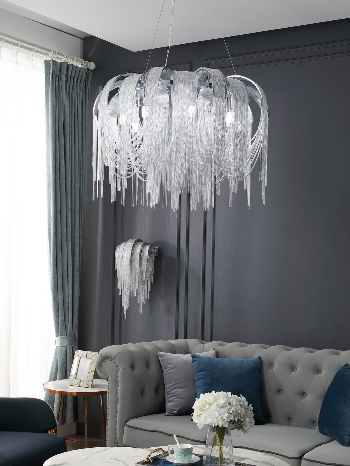 Lustra Lustre Superposé Chaîne Nickel Luxe - Neutralighting