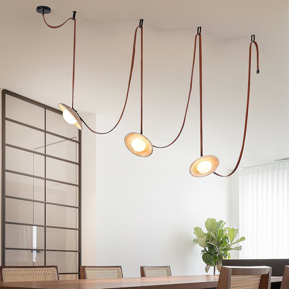 Lampe Pendentive en Cuir et Travertin Rail Moderne Minimaliste Olnoran - Neutralighting