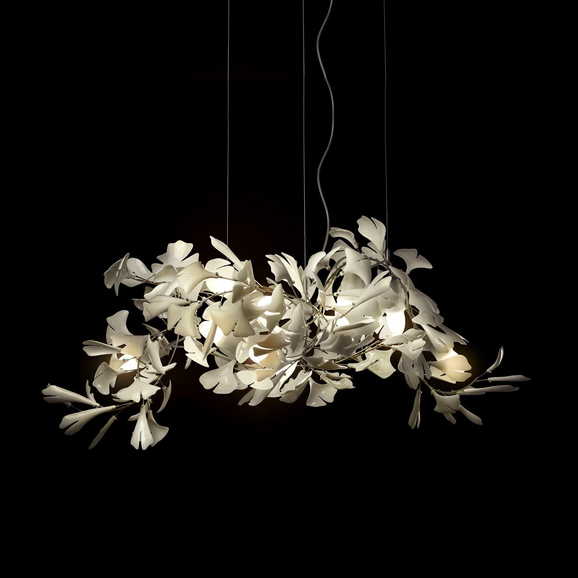 Olivia Chandelier en Céramique Feuilles de Ginkgo aux Courbes Organiques - Neutralighting