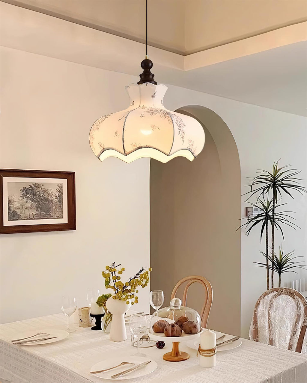 Lumain Suspension lumineuse et tissu en bois vintage à motif floral élégant - Neutralighting