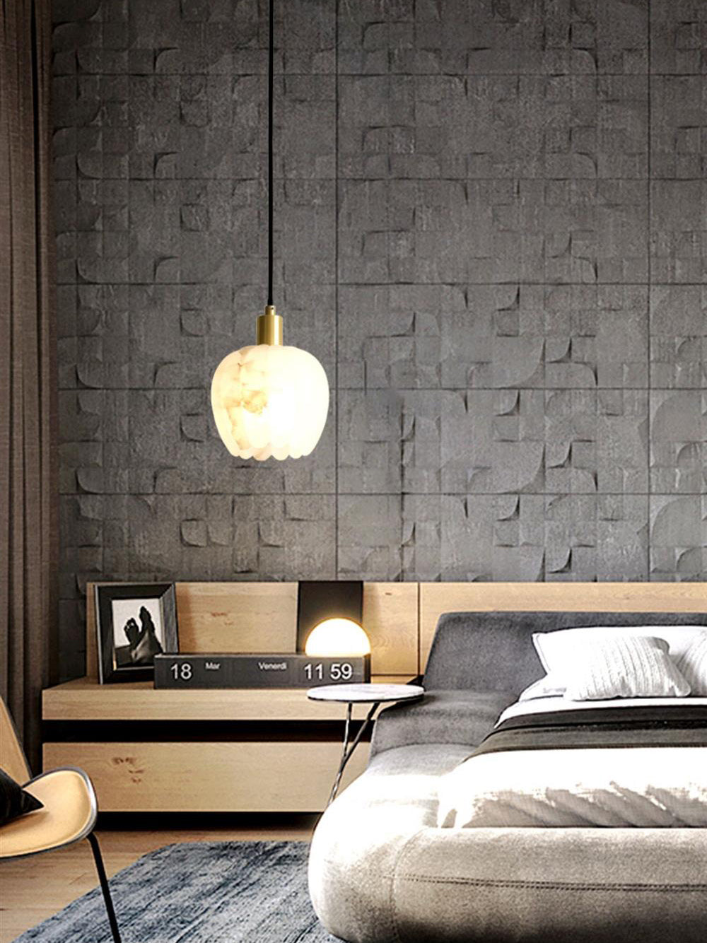 Lampe Pendentive en Laiton et Albâtre Moderne Minimaliste Olraeos - Neutralighting