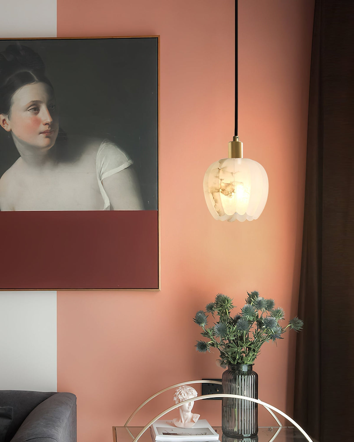 Lampe Pendentive en Laiton et Albâtre Moderne Minimaliste Olraeos - Neutralighting