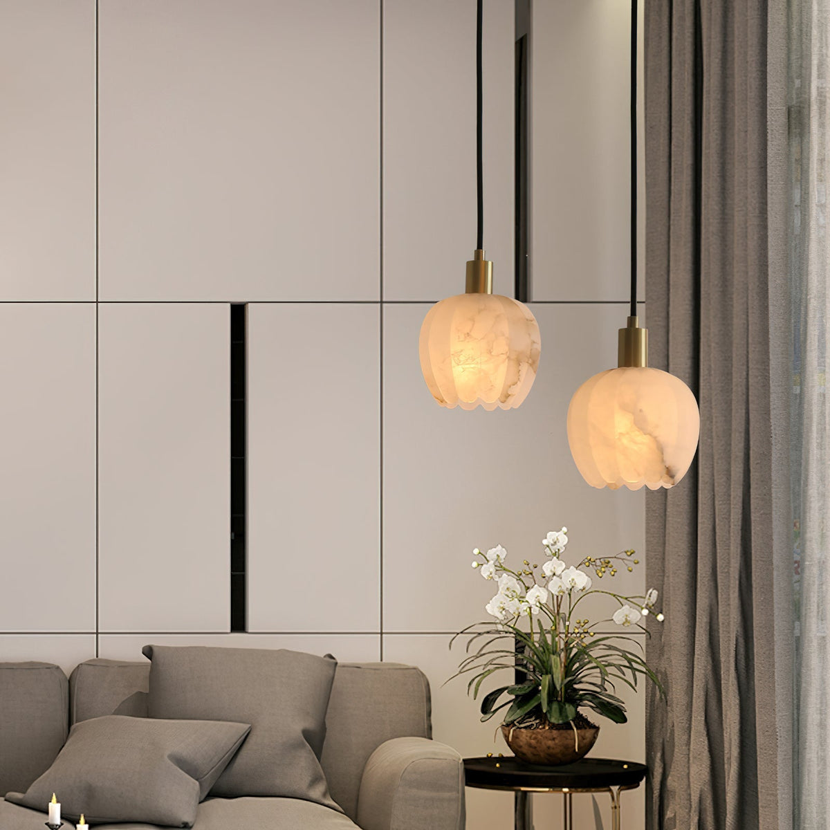 Lampe Pendentive en Laiton et Albâtre Moderne Minimaliste Olraeos - Neutralighting
