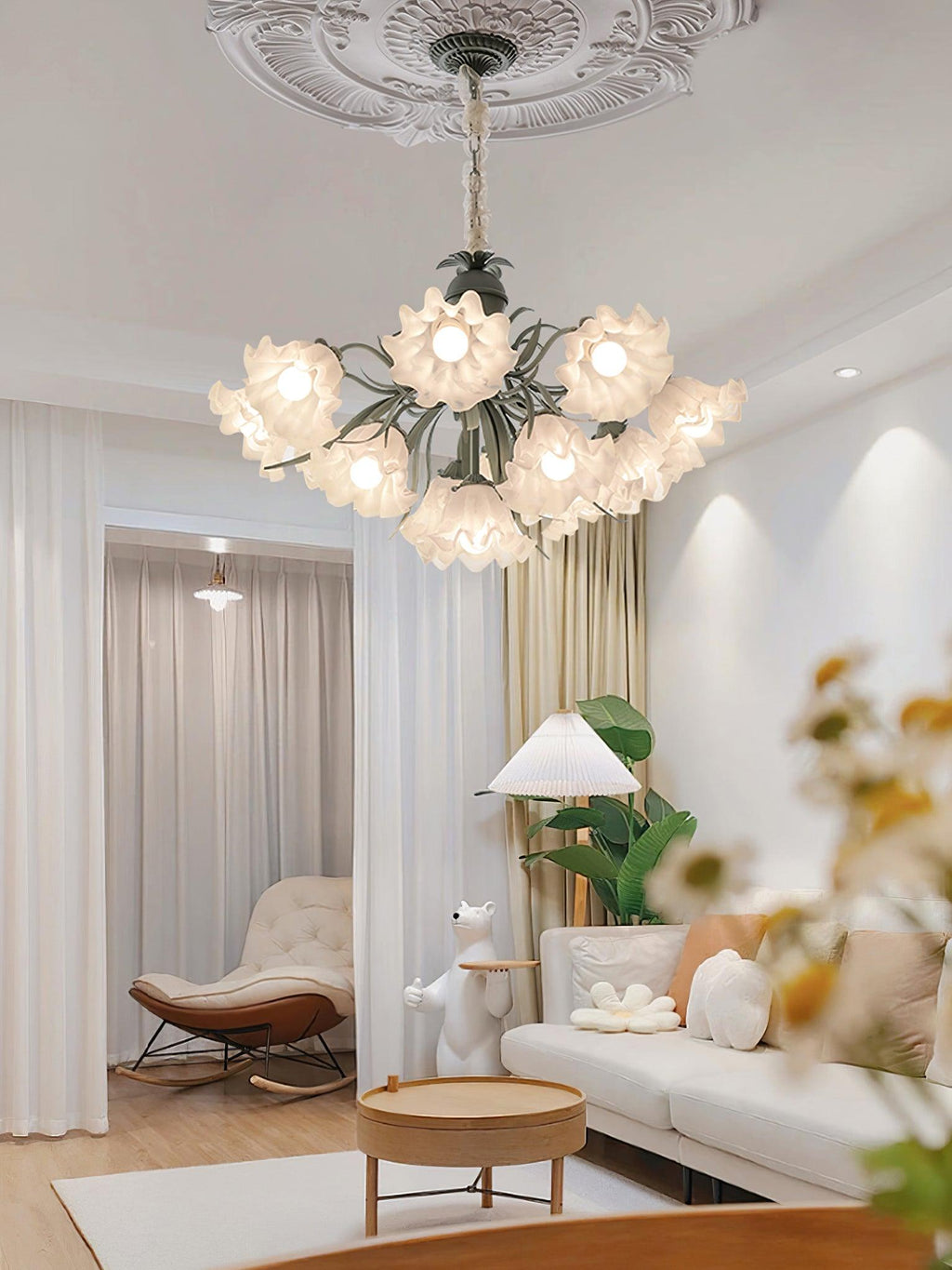 Lustra Chandelier Fleur avec Pétales et Feuilles - Neutralighting