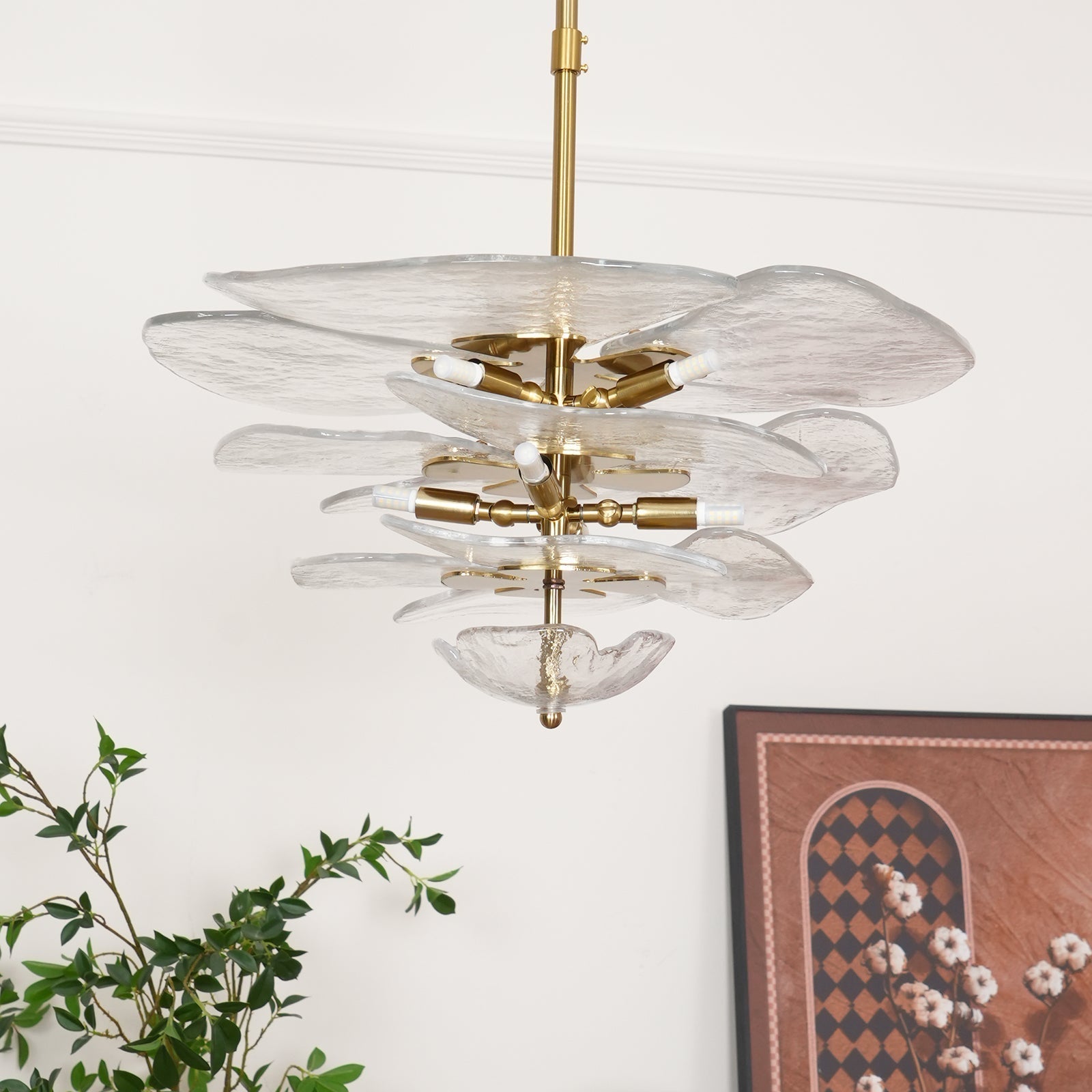 Evvinora Lustre en Métal et Verre à Couches de Feuilles Créativité Individuelle - Neutralighting