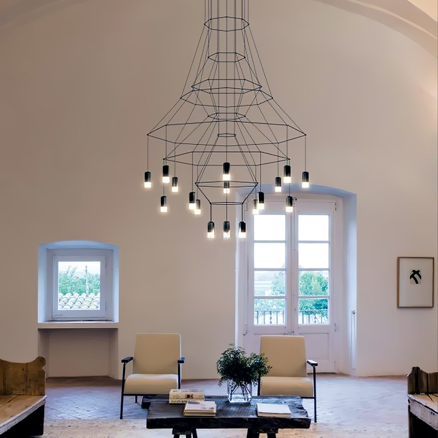 Lustra Chandelier Lignes Noir Structure Métallique LED - Neutralighting