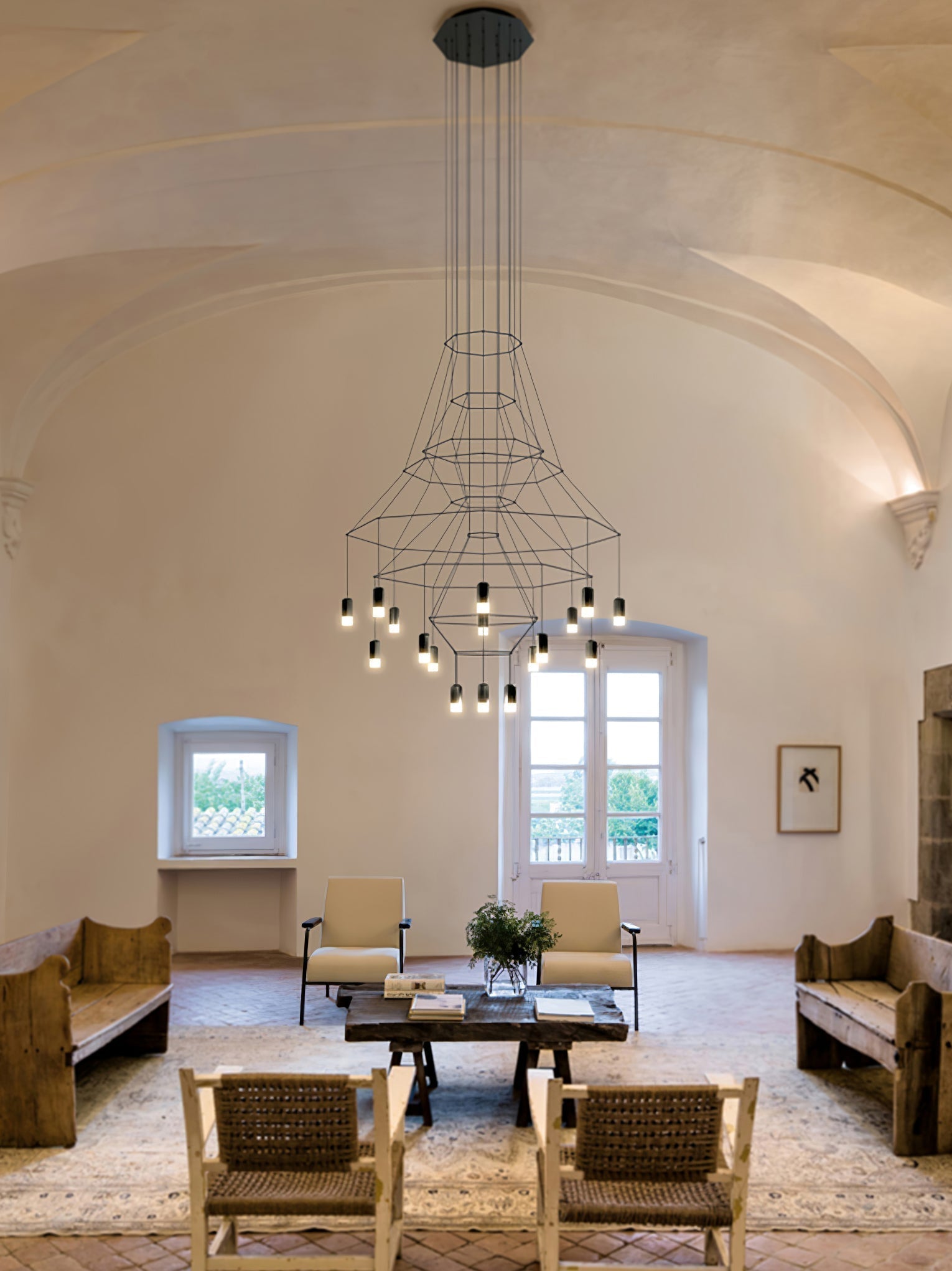 Lustra Chandelier Lignes Noir Structure Métallique LED - Neutralighting