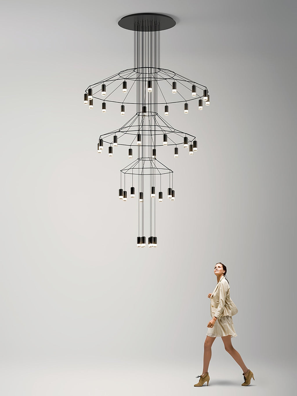 Lustra Chandelier Lignes Noir Structure Métallique LED - Neutralighting