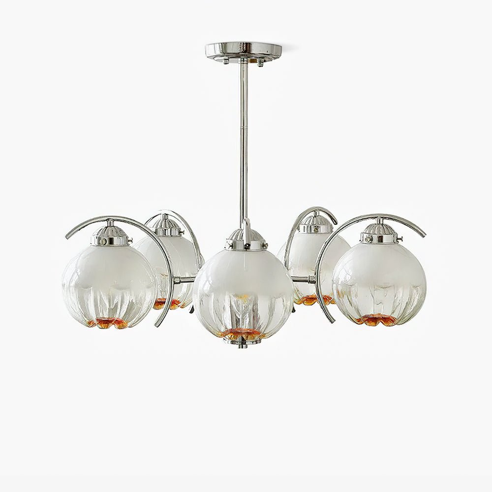 Chandelier Bras Courbés en Chrome avec Abat-jours en Globe Givré - Neutralighting