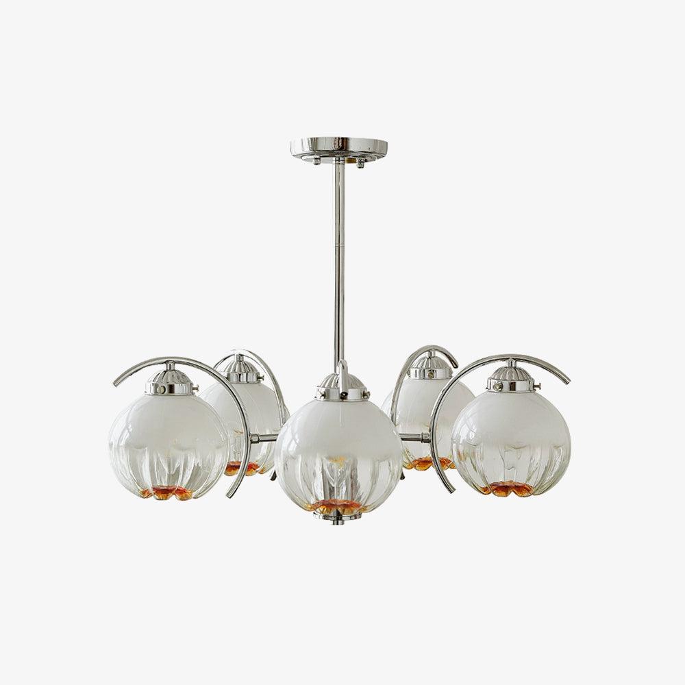 Chandelier Bras Courbés en Chrome avec Abat-jours en Globe Givré - Neutralighting