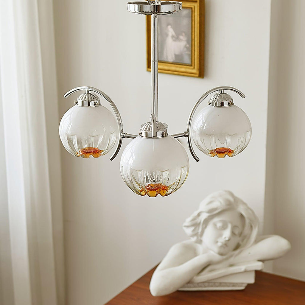 Chandelier Bras Courbés en Chrome avec Abat-jours en Globe Givré - Neutralighting