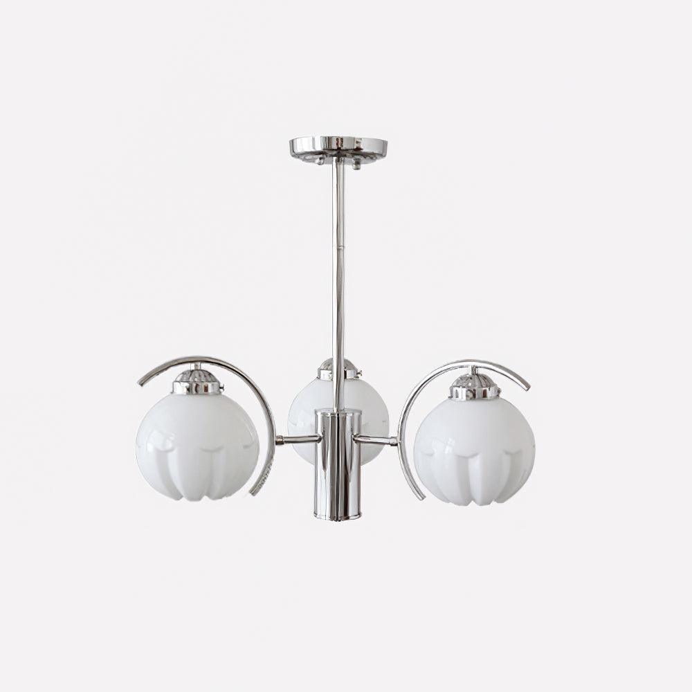 Chandelier Bras Courbés en Chrome avec Abat-jours en Globe Givré - Neutralighting