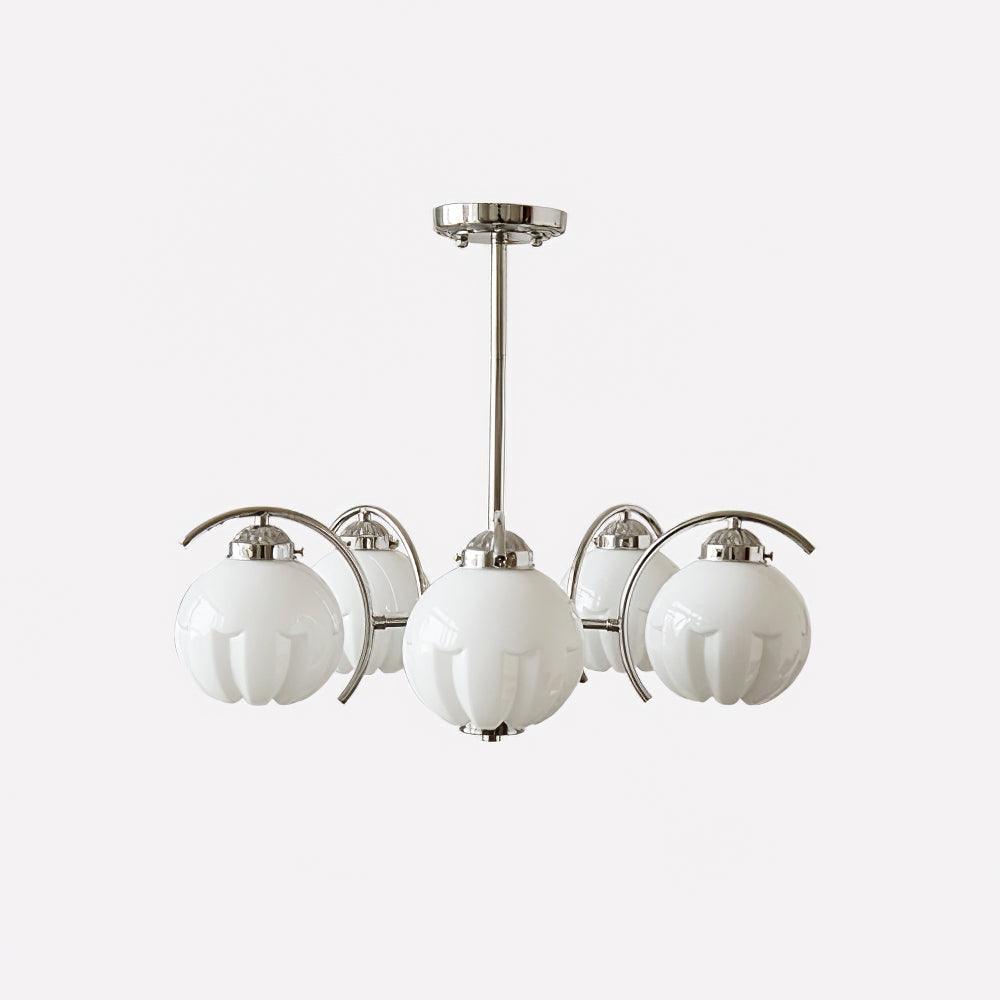 Chandelier Bras Courbés en Chrome avec Abat-jours en Globe Givré - Neutralighting