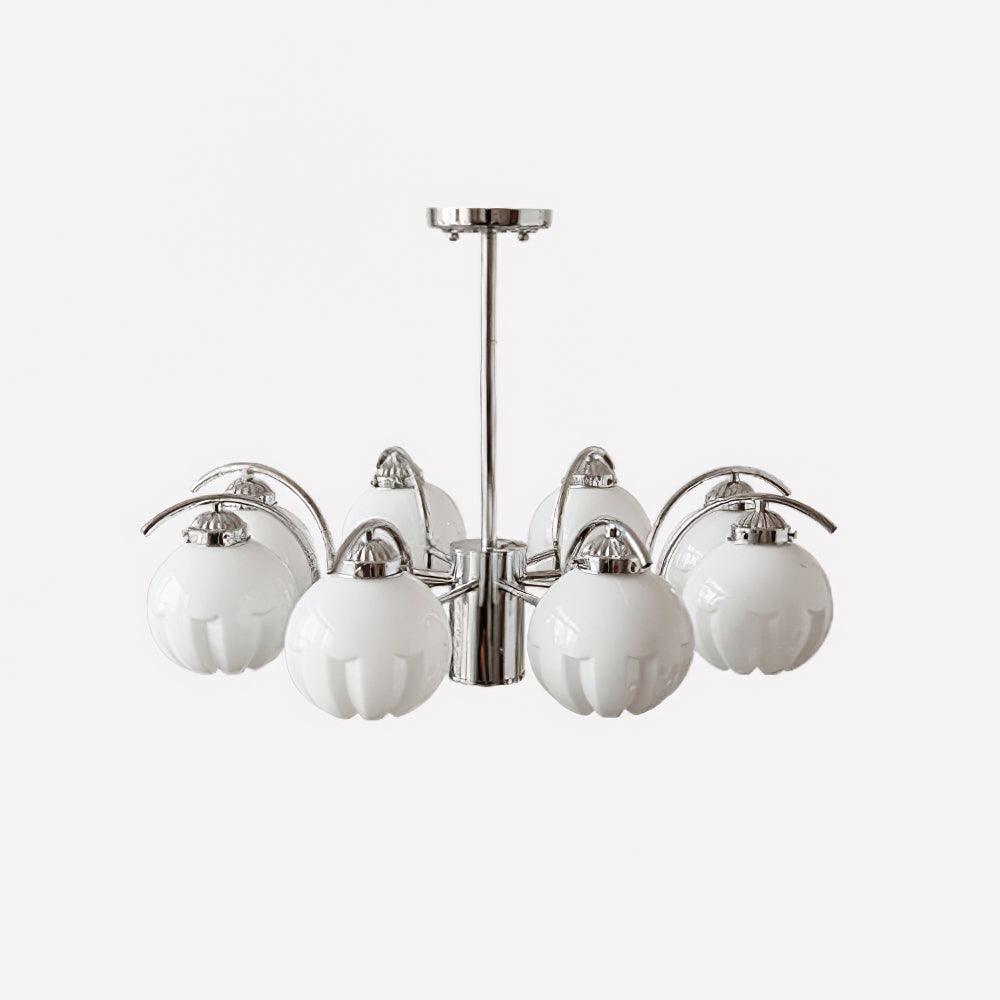 Chandelier Bras Courbés en Chrome avec Abat-jours en Globe Givré - Neutralighting