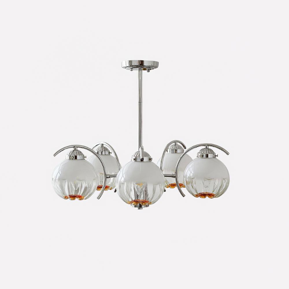 Chandelier Bras Courbés en Chrome avec Abat-jours en Globe Givré - Neutralighting