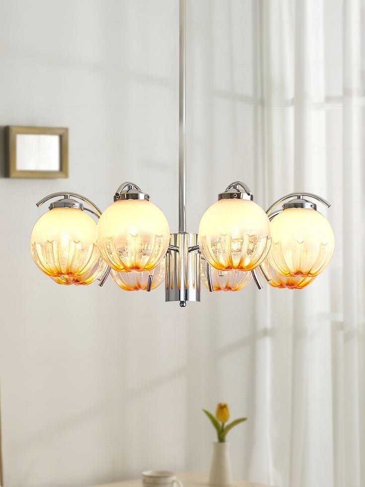 Chandelier Bras Courbés en Chrome avec Abat-jours en Globe Givré - Neutralighting