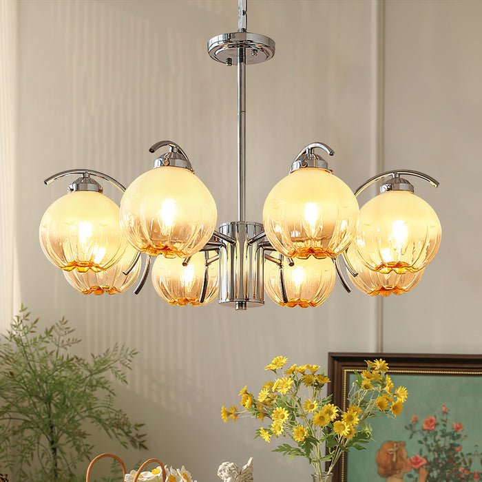 Chandelier Bras Courbés en Chrome avec Abat-jours en Globe Givré - Neutralighting