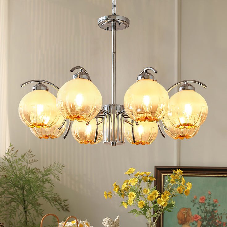 Chandelier Bras Courbés en Chrome avec Abat-jours en Globe Givré - Neutralighting