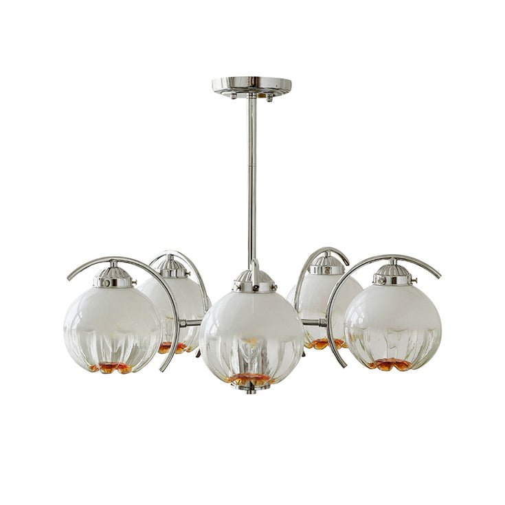Chandelier Bras Courbés en Chrome avec Abat-jours en Globe Givré - Neutralighting