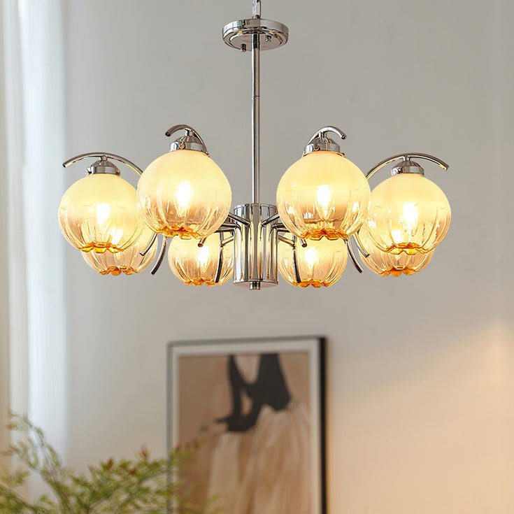 Chandelier Bras Courbés en Chrome avec Abat-jours en Globe Givré - Neutralighting