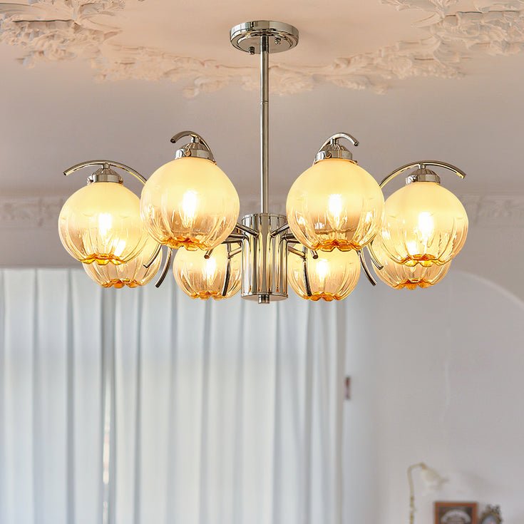Chandelier Bras Courbés en Chrome avec Abat-jours en Globe Givré - Neutralighting