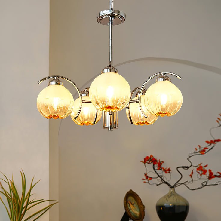 Chandelier Bras Courbés en Chrome avec Abat-jours en Globe Givré - Neutralighting