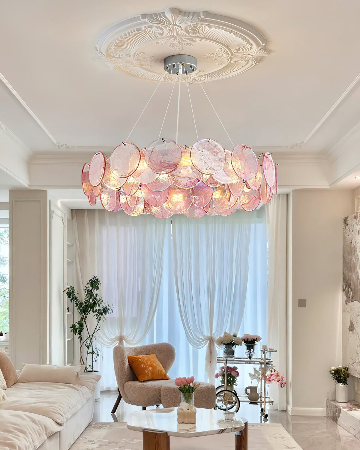 Loire Lustre Halo en Disques en Verre Rose Iridescent - Neutralighting