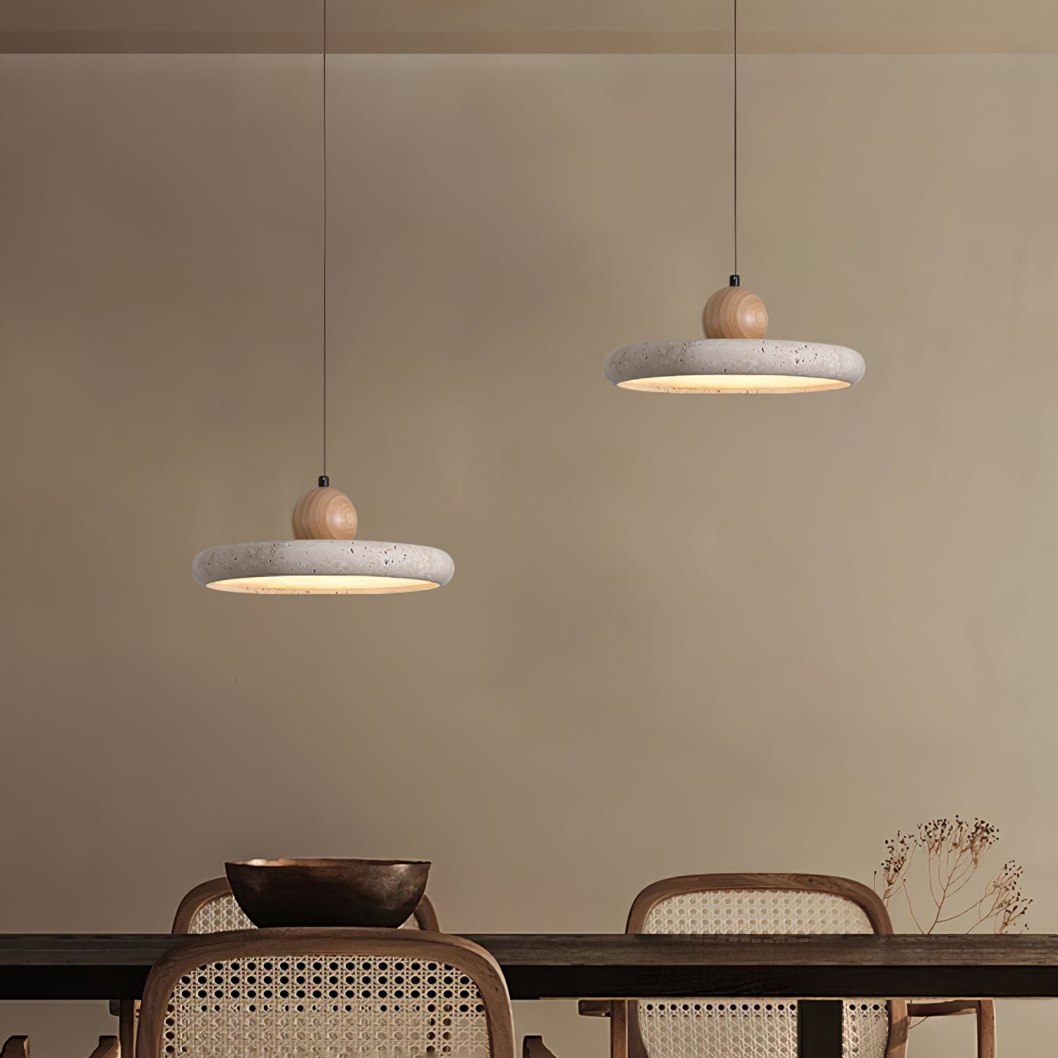 Covarel Minimalist Travertine Plug-In Pendant Light - Neutralighting