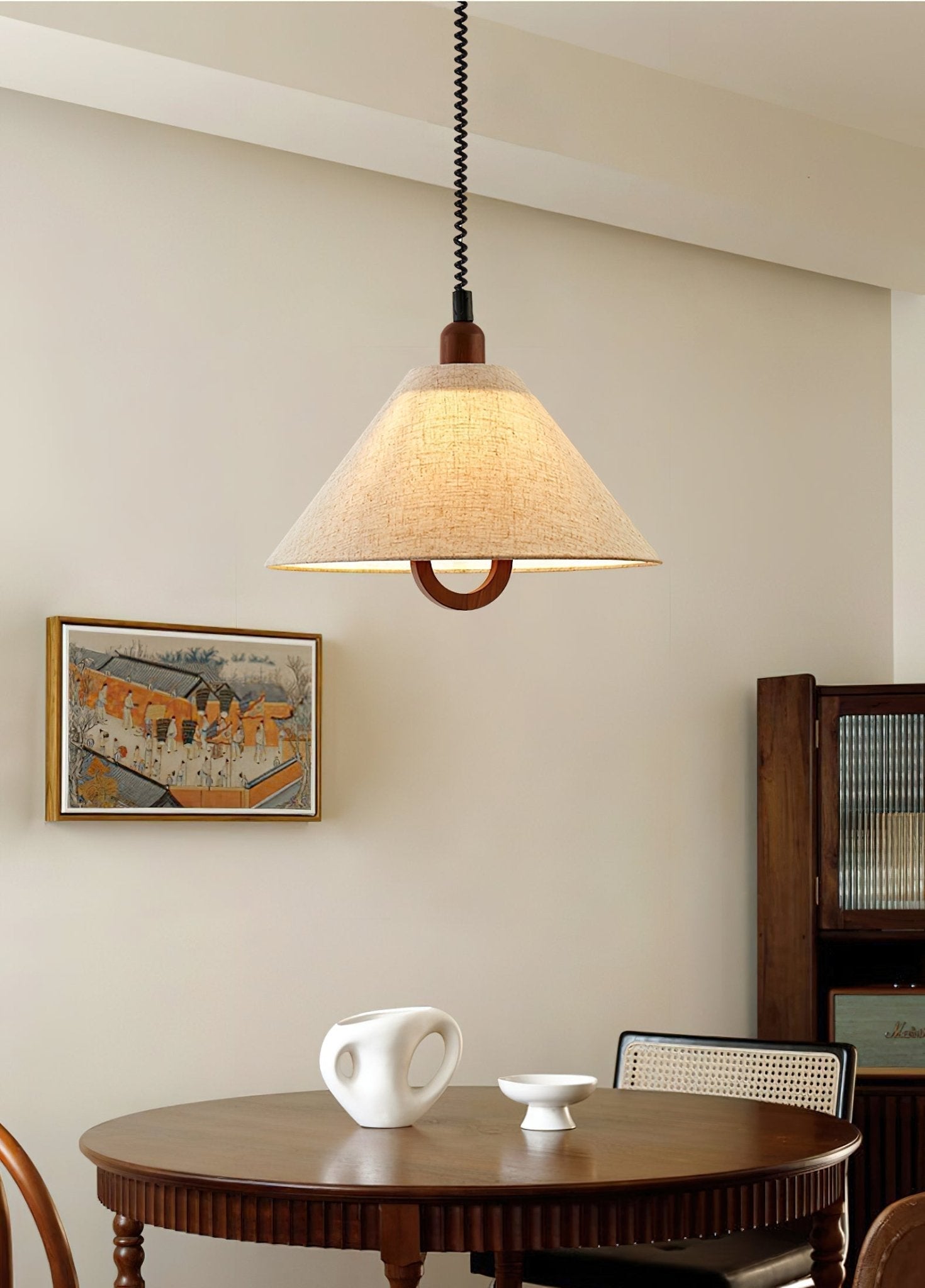 Alcaria Premium Nordic Art Tissu Bois Pendentif Lampe - Neutralighting