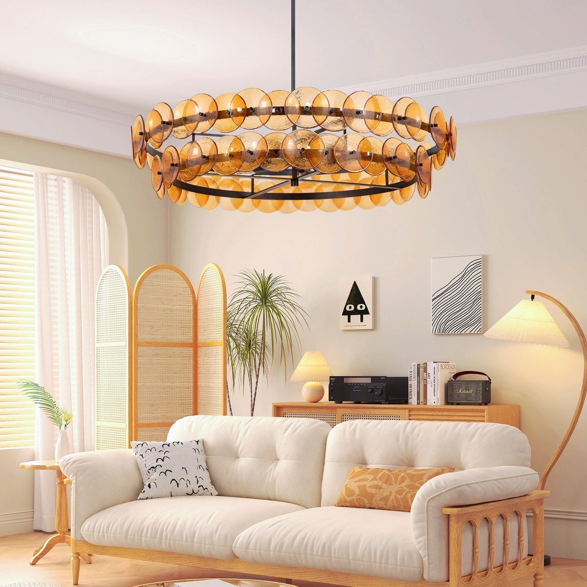 Aurora Chandelier Disque Rond en Verre Pressé Ambre - Neutralighting