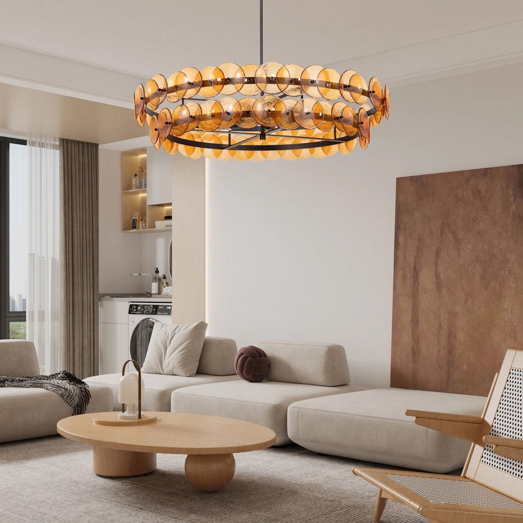 Aurora Chandelier Disque Rond en Verre Pressé Ambre - Neutralighting