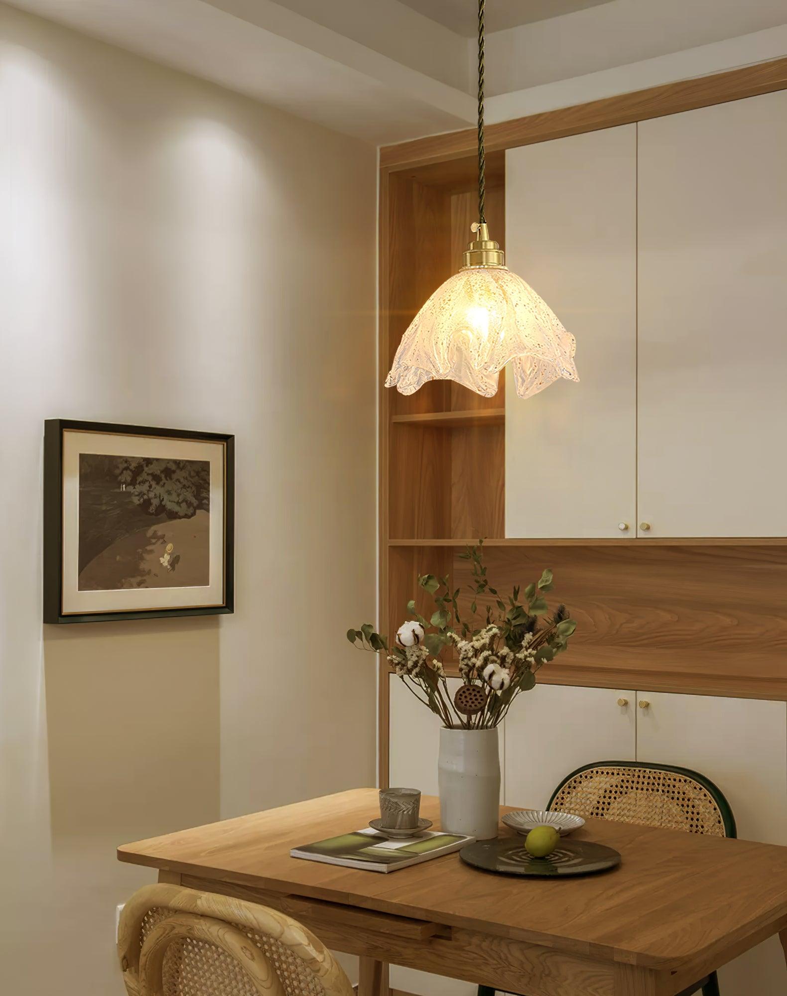 Solara Suspension en Laiton Verre Froissé Lotus Vintage - Neutralighting