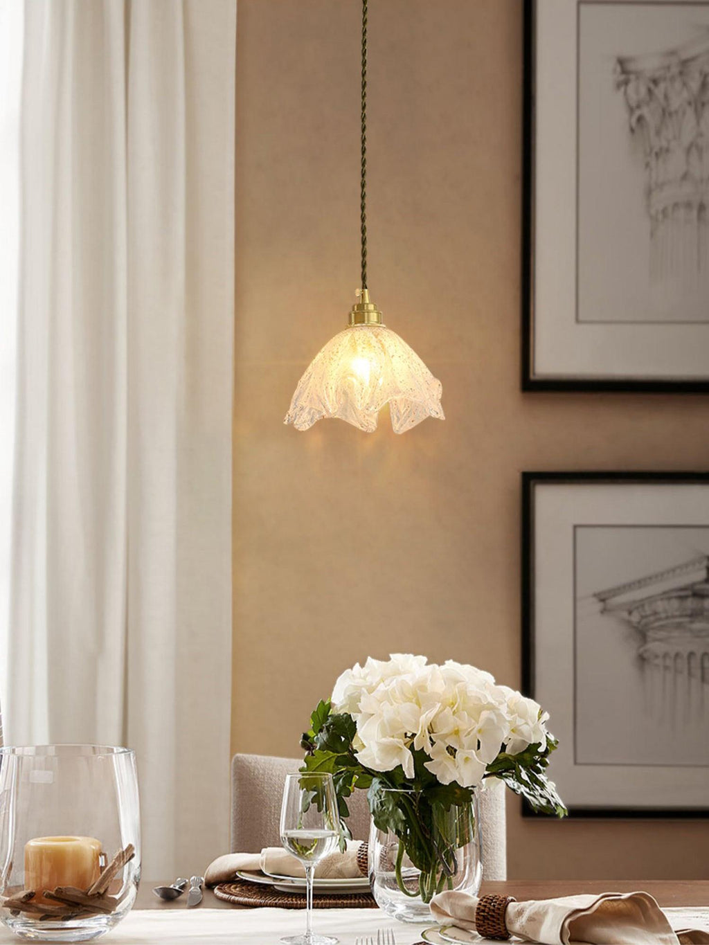 Solara Suspension en Laiton Verre Froissé Lotus Vintage - Neutralighting