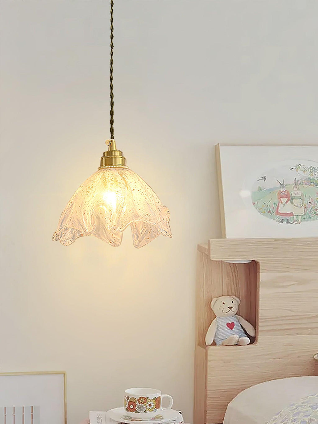 Solara Suspension en Laiton Verre Froissé Lotus Vintage - Neutralighting
