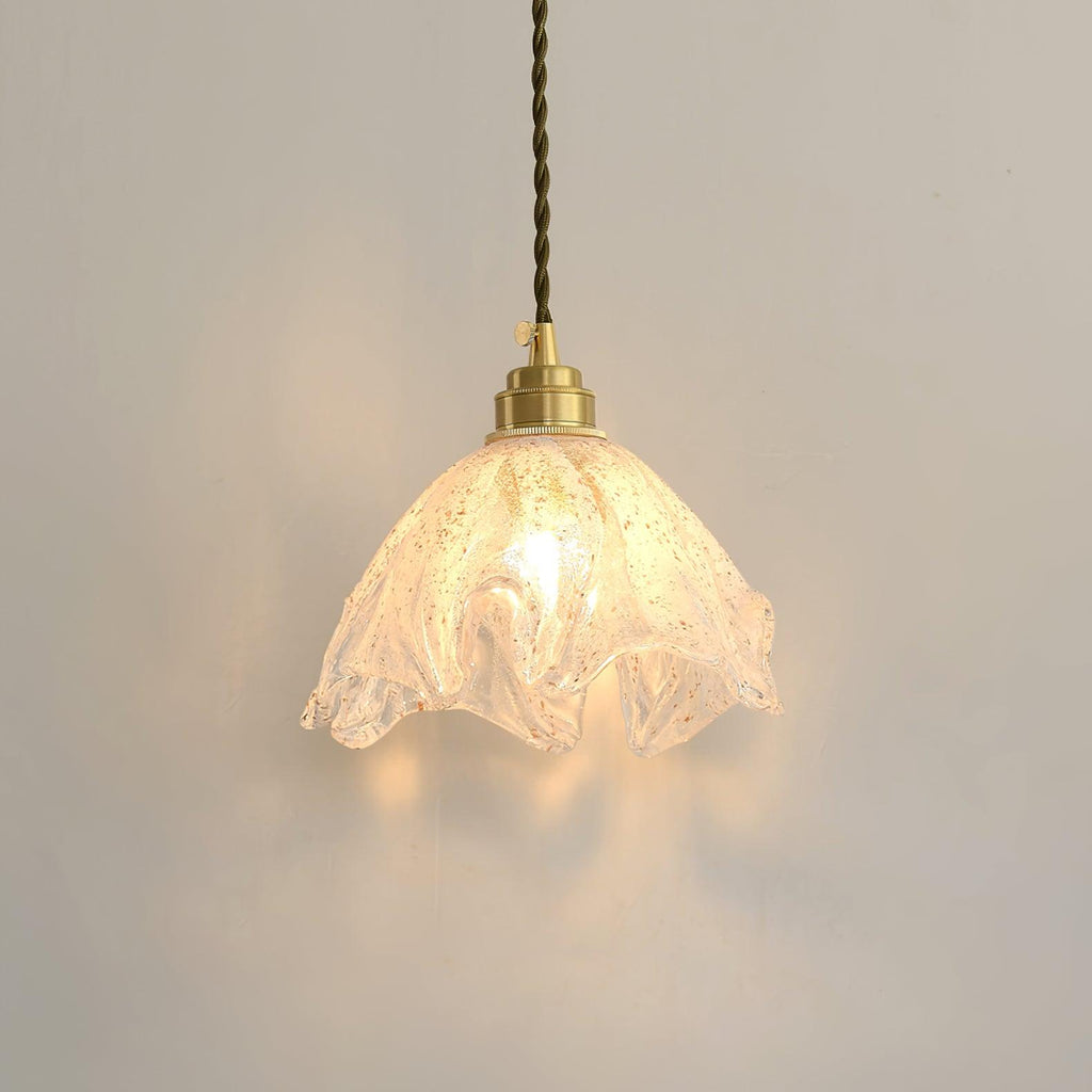 Solara Suspension en Laiton Verre Froissé Lotus Vintage - Neutralighting