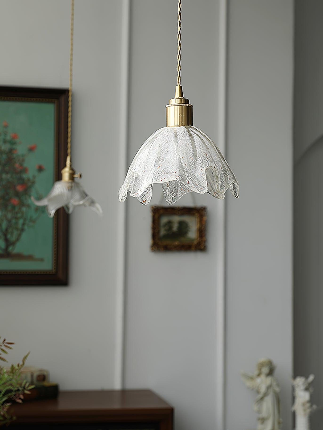 Solara Suspension en Laiton Verre Froissé Lotus Vintage - Neutralighting