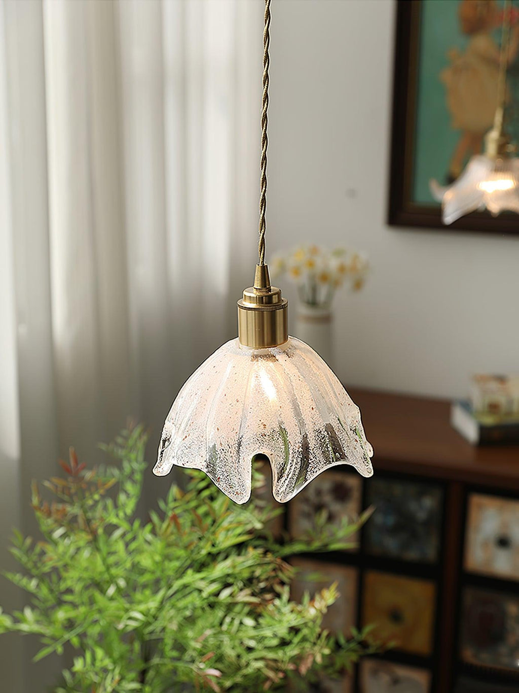 Solara Suspension en Laiton Verre Froissé Lotus Vintage - Neutralighting