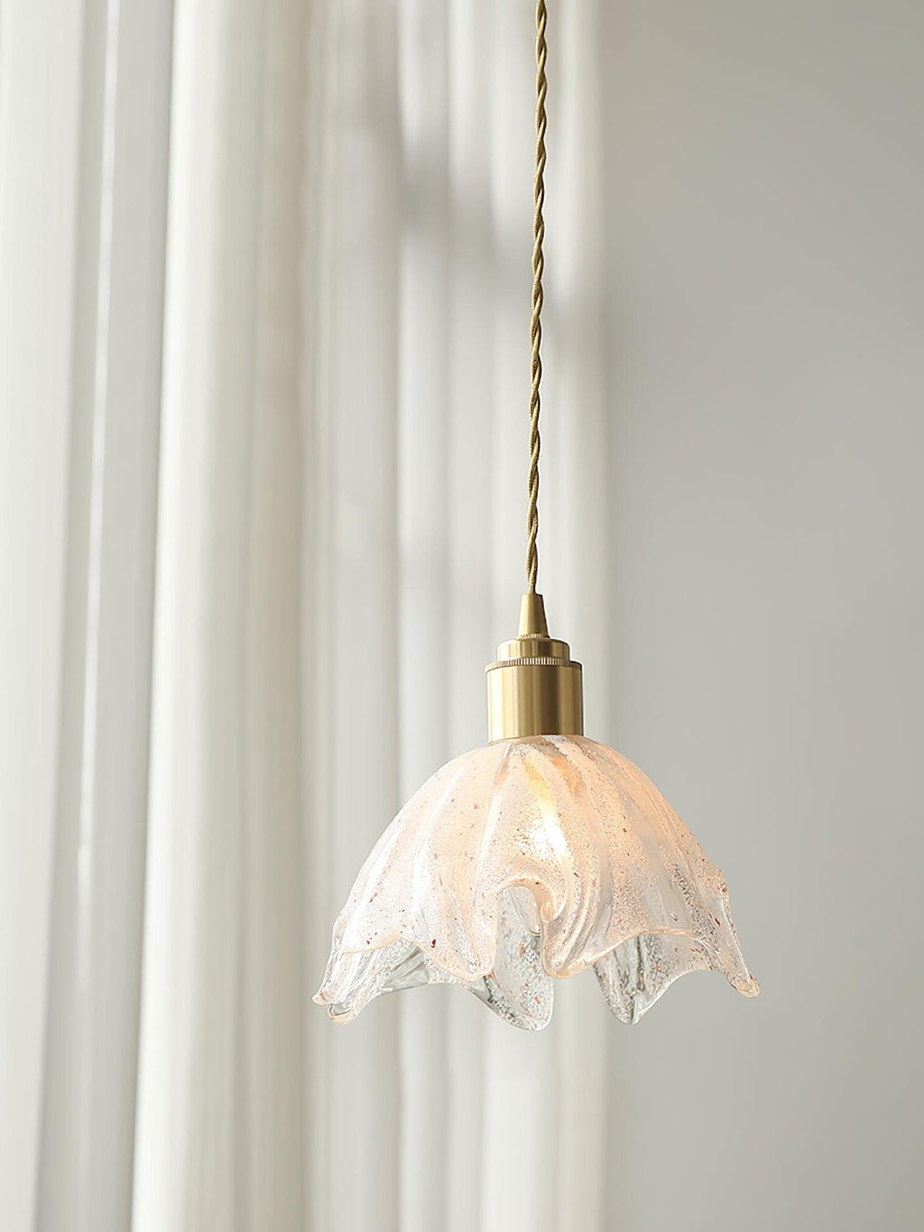 Solara Suspension en Laiton Verre Froissé Lotus Vintage - Neutralighting
