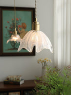 Solara Suspension en Laiton Verre Froissé Lotus Vintage - Neutralighting