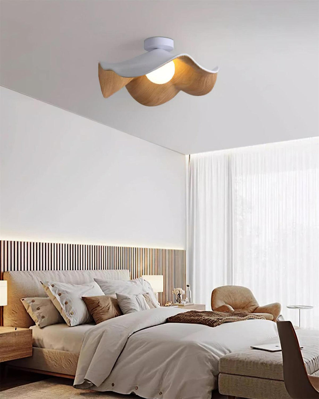 Solara Plafonnier Feuille de Lotus avec finition bois et blanc - Neutralighting