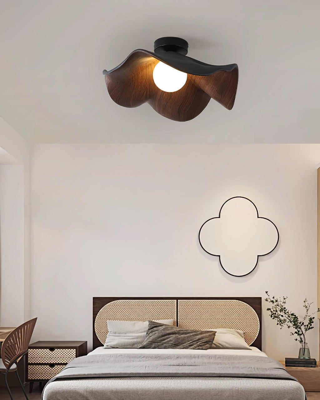 Solara Plafonnier Feuille de Lotus avec finition bois et blanc - Neutralighting