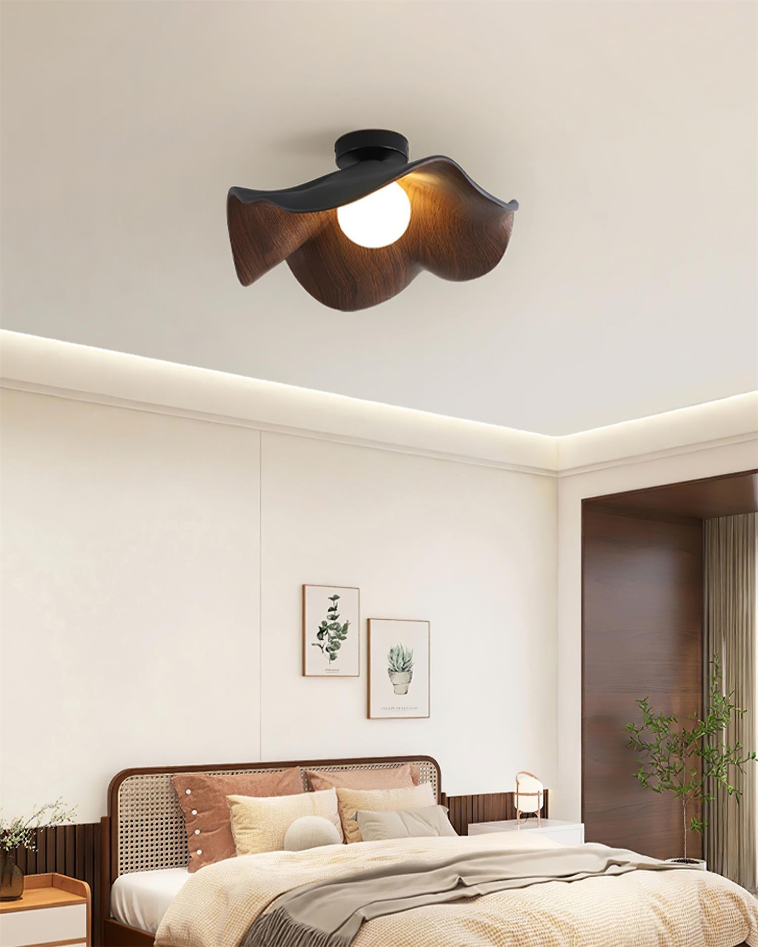 Solara Plafonnier Feuille de Lotus avec finition bois et blanc - Neutralighting