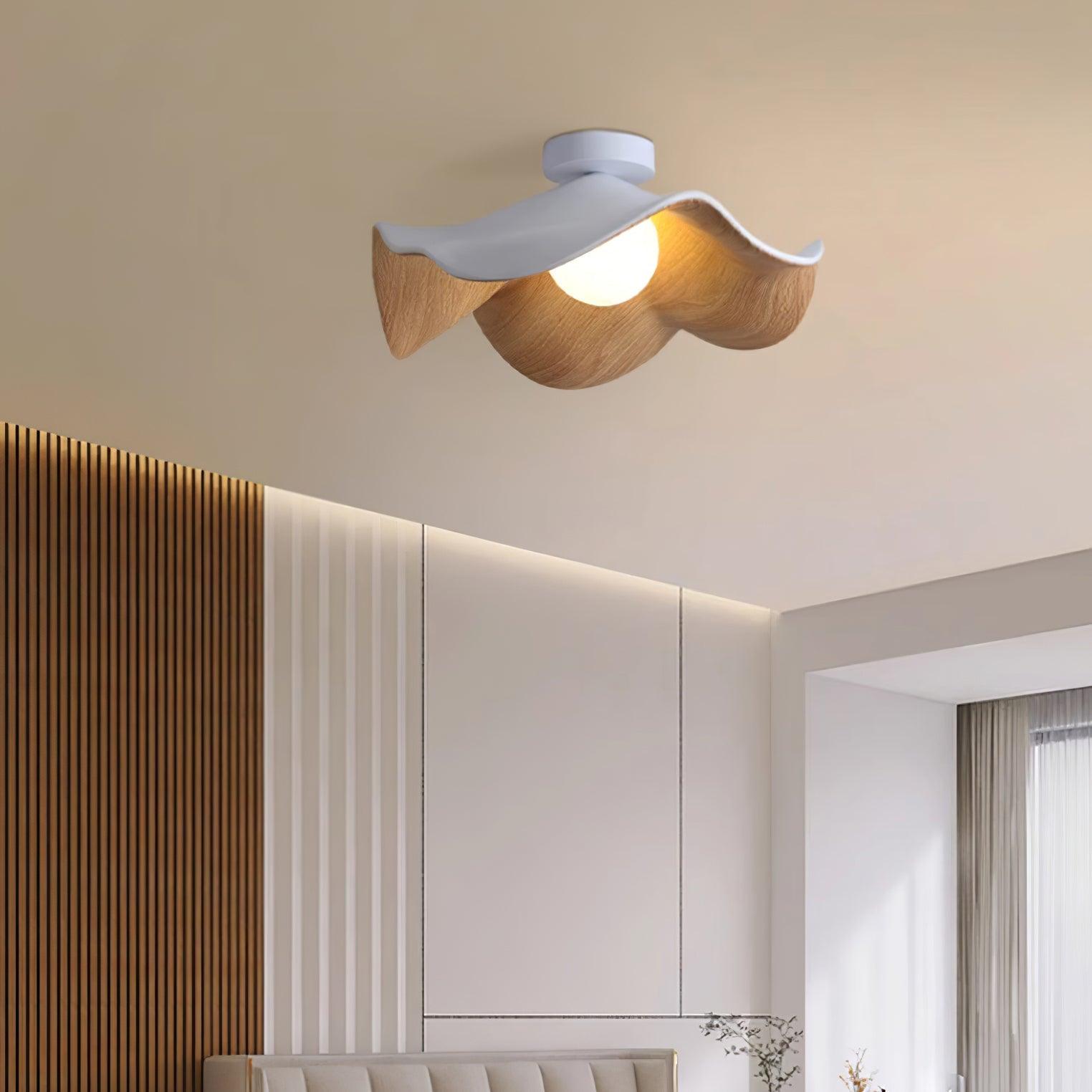 Solara Plafonnier Feuille de Lotus avec finition bois et blanc - Neutralighting