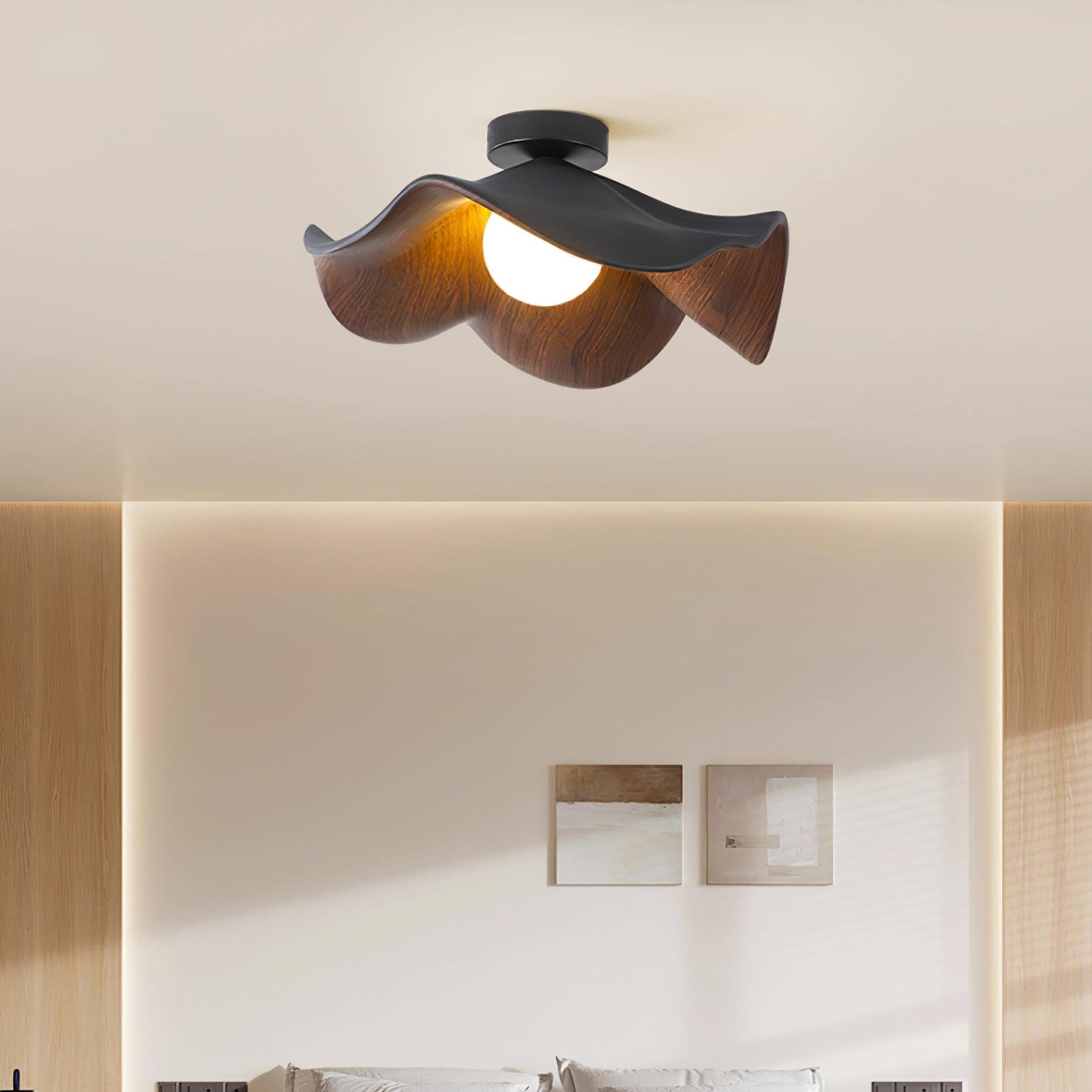 Solara Plafonnier Feuille de Lotus avec finition bois et blanc - Neutralighting