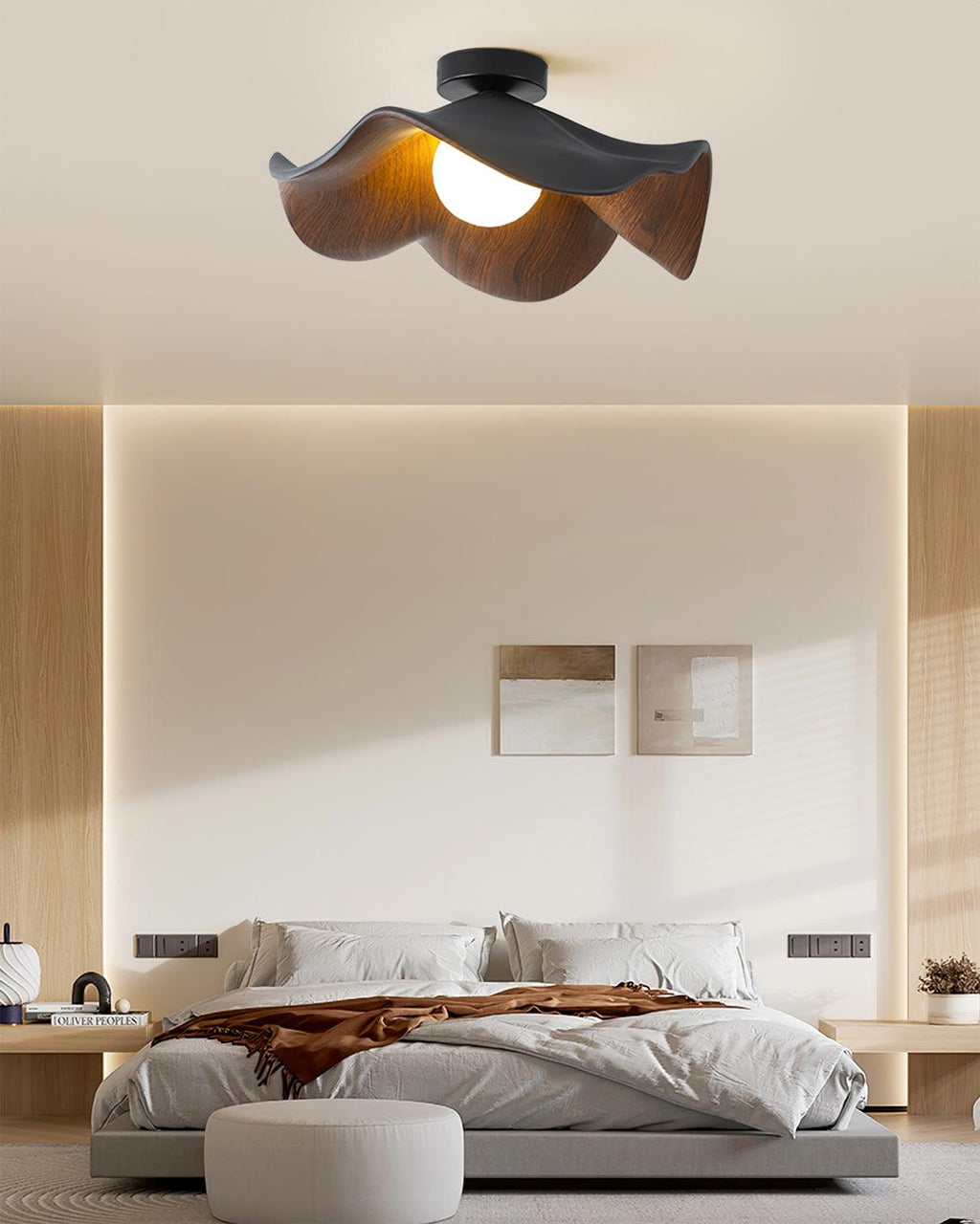 Solara Plafonnier Feuille de Lotus avec finition bois et blanc - Neutralighting