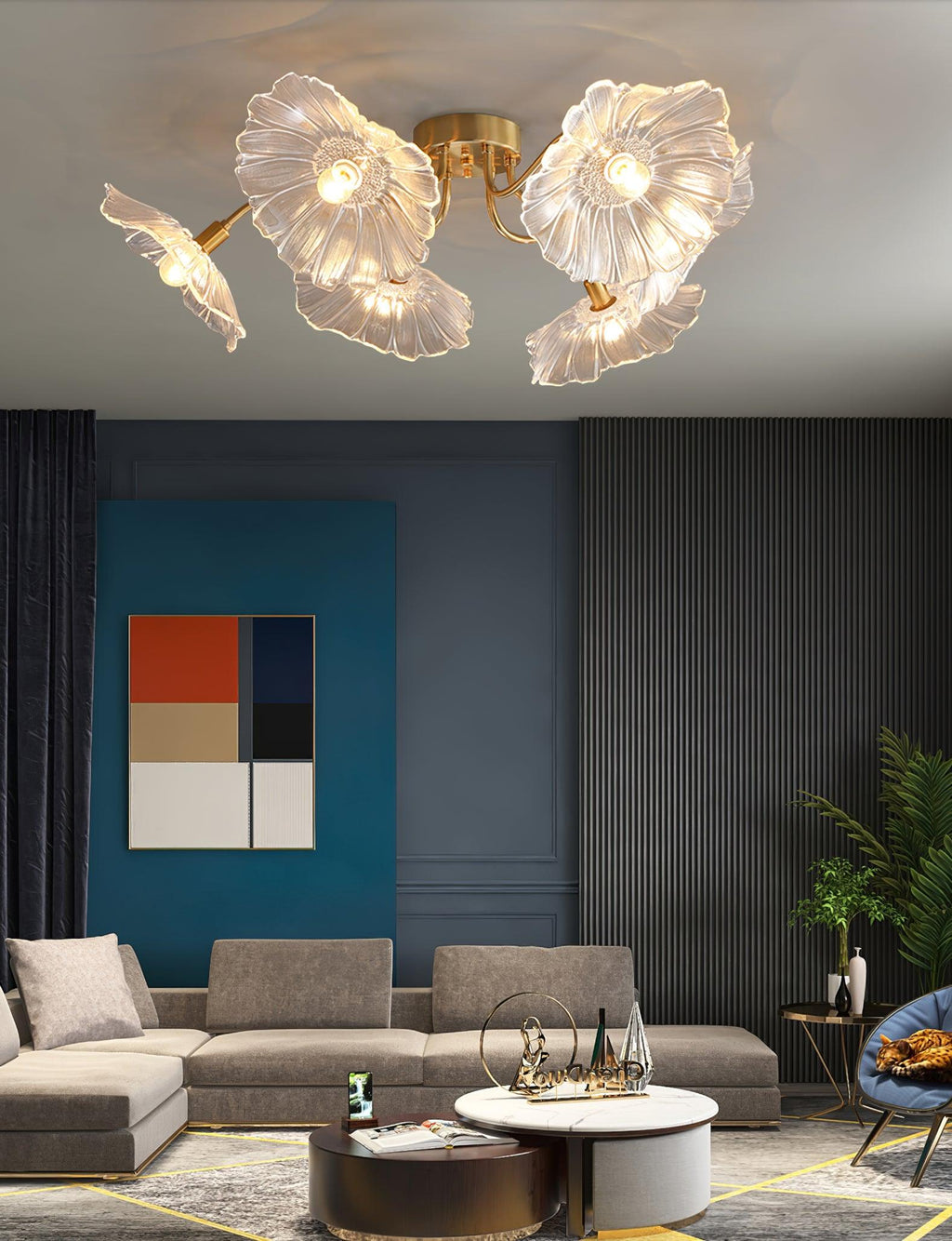 Solara Plafonnier en Verre Feuille avec Laiton Élégant - Neutralighting