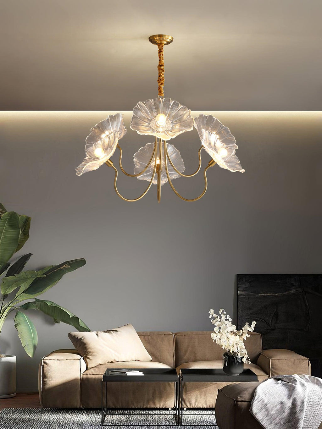 Lustra Chandelier Feuille de Lotus en Verre - Neutralighting