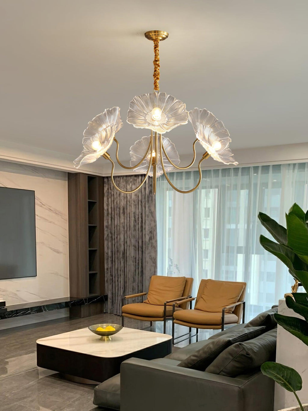 Lustra Chandelier Feuille de Lotus en Verre - Neutralighting