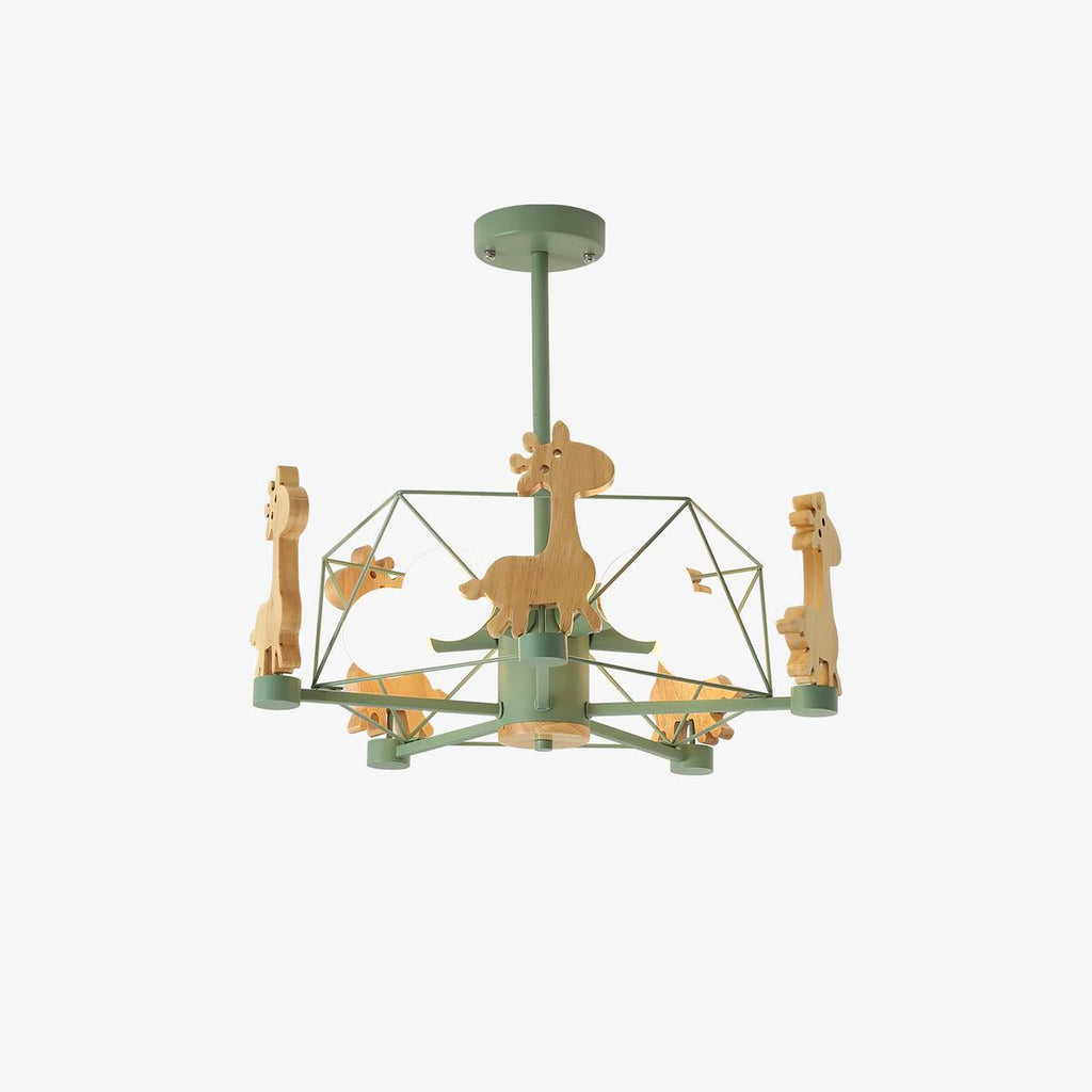 Lustra Chandelier Joli Cerf en Bois Vert & Rose - Neutralighting
